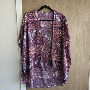 Bella D floral burgundy open front kimono
